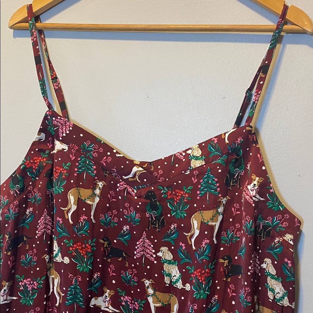 Lands End Pajama Set Women Large Burgundy Holiday Hounds Print Pull On Pant Tank - Picture 13 of 16